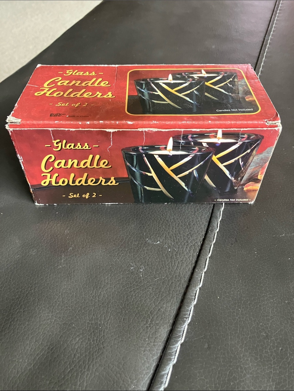 Set of 2 Glass Candle Holders Black And Clear New  vintage
